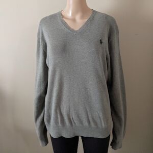 Polo by Ralph Lauren V-Neck Knit Grey Sweater, Size Medium